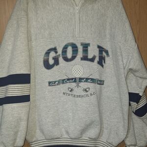 Vintage GOLF Myrtle Beach Half-Zip Sweatshirt - Light Gray with Navy Accents